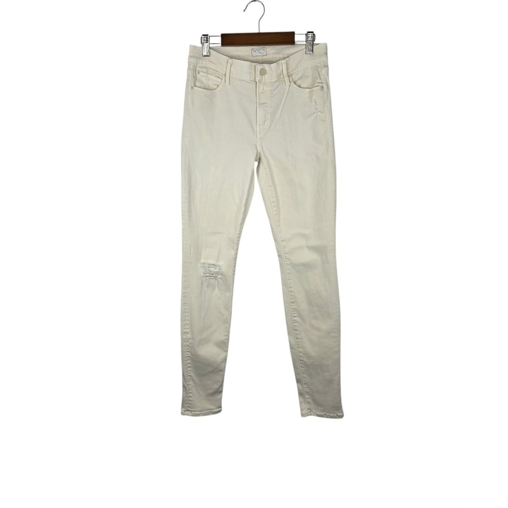 Mother The Charmer Jeans Womens 26 Ivory Distressed Skinny Silhouette Mid Rise